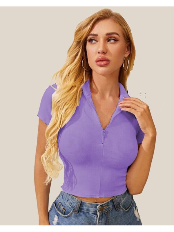 Deepneck Short Zipper Babylock Half Sleeve Top