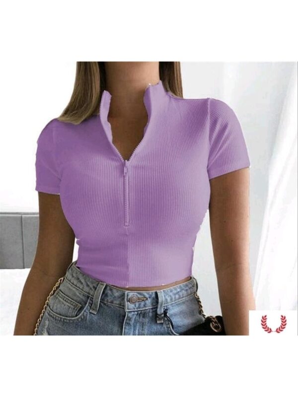Deepneck Mid Zipper Babylock Half Sleeve Top