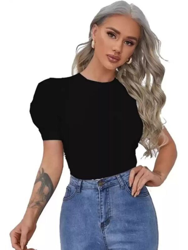 Puff Short Sleeve Solid Women Top