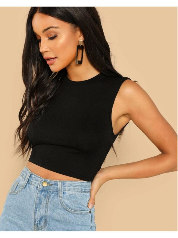 Solid Hosiery Sleeveless Crop Top