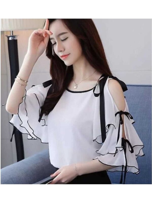 Flared Sleeves Cold Shoulder Top