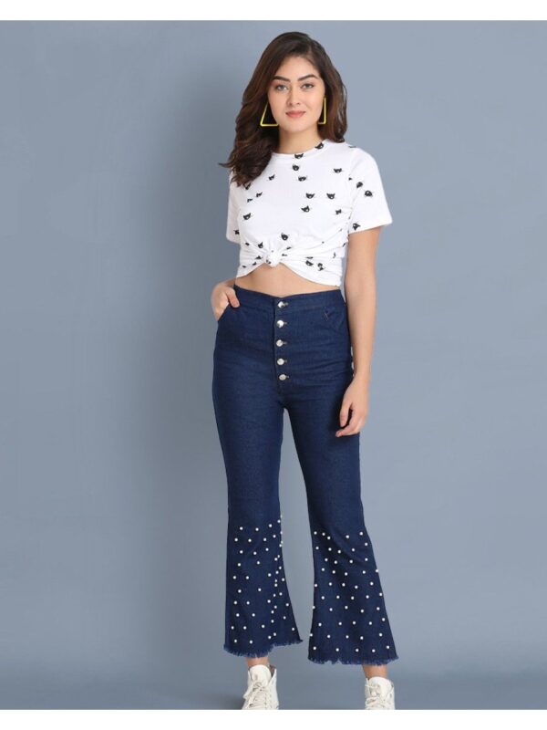 Pearl Design Buttoned Women Jeans