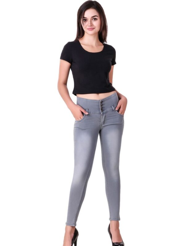 Elegant Solid Washed Denim Women Jeans