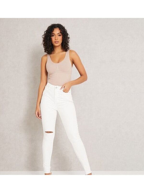 Elegant Solid Knee Cut Denim Women Jeans