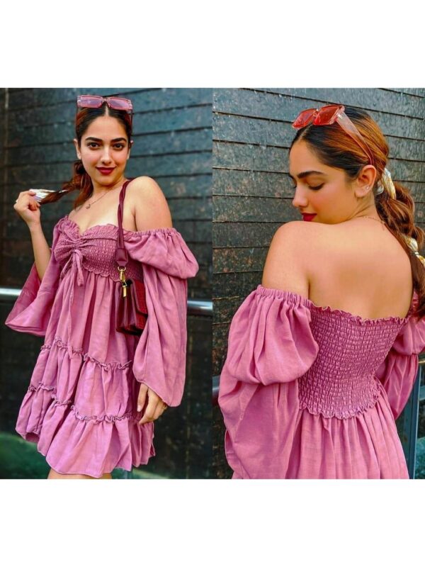 Off Shoulder Solid Short Dress