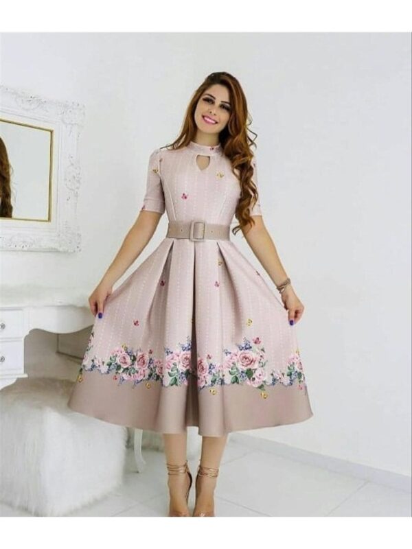 Classic Floral Design Half Sleeve Midi Dress