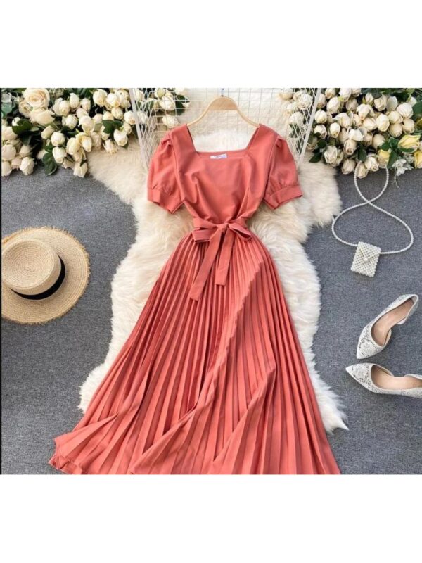 Solid Short Sleeve Flare Dress