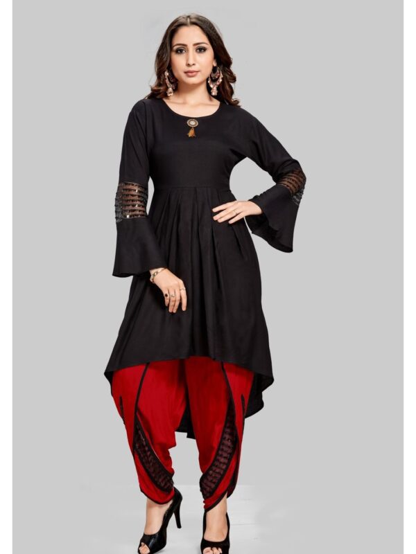 Black & Red Women Kurta with Dhoti Pant