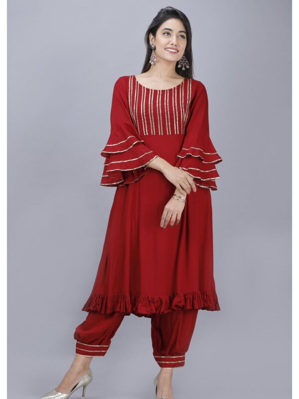 Maroon Rayon Anarkali Kurta Afghani Pant