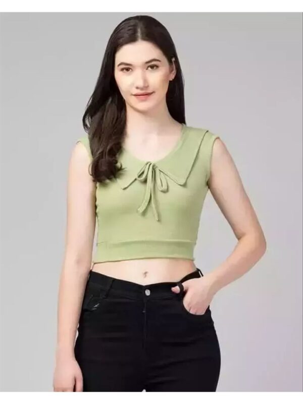 Sleeveless Front Tie Knot Women Crop Top with Collar
