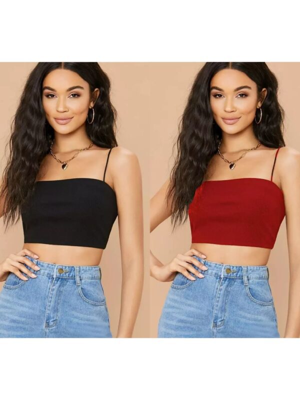 Solid Ribbed Sleeveless Crop Cami Tank Top - Combo