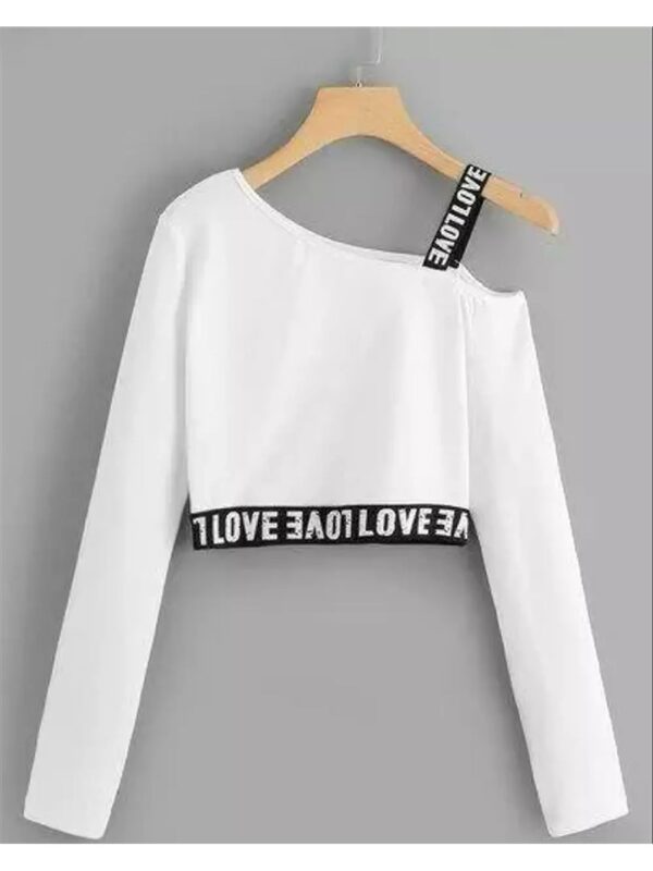 One Shoulder Long Sleeve Graphics Crop Top for Women