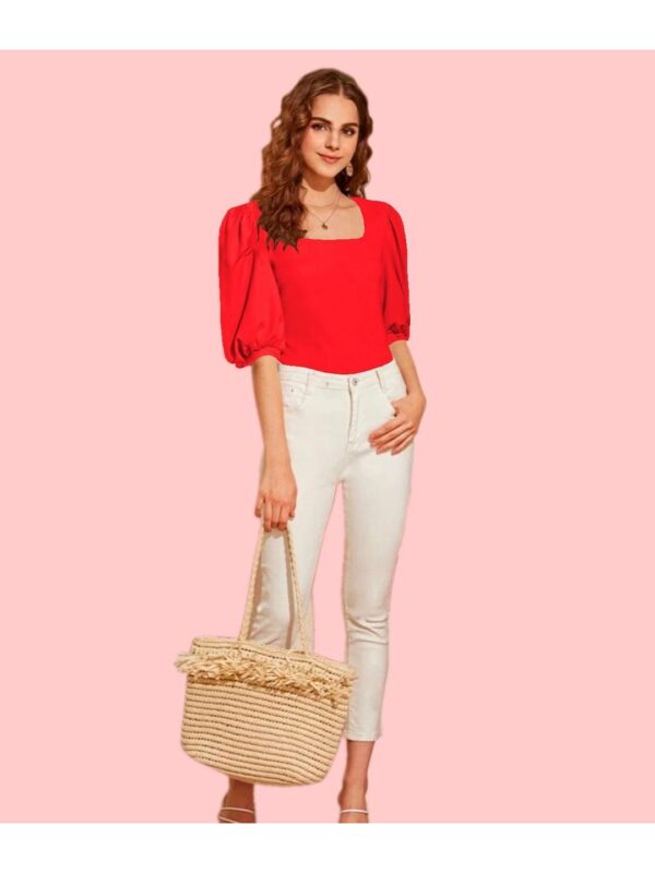 Elegant Puffed Sleeve Square Neck Top For Women