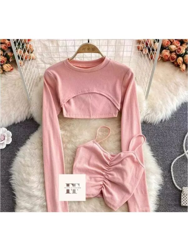 High Neck Double Layer Crop Top for Women
