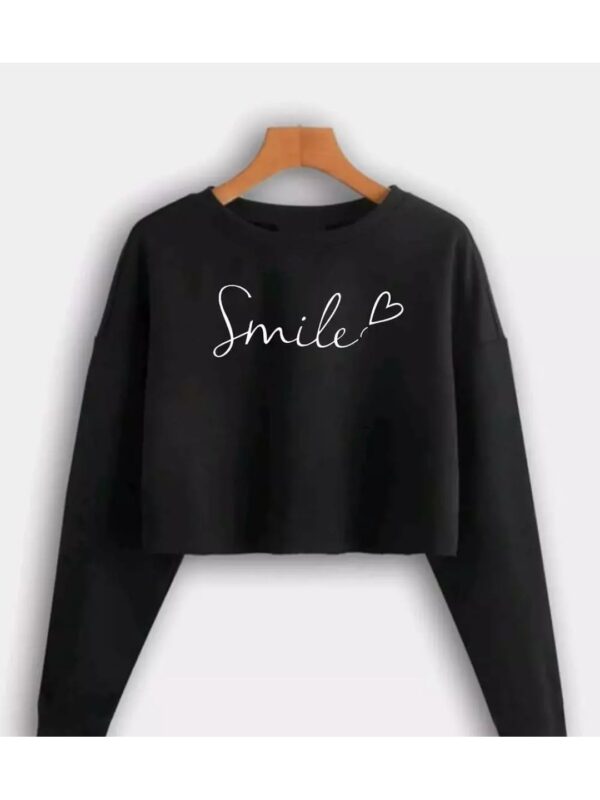 Round Neck Full Sleeve Graphics Print Crop Top for Women