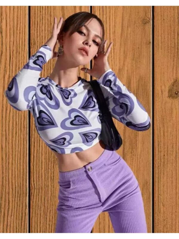 Heart Printed Long Sleeve Crop Top for Women