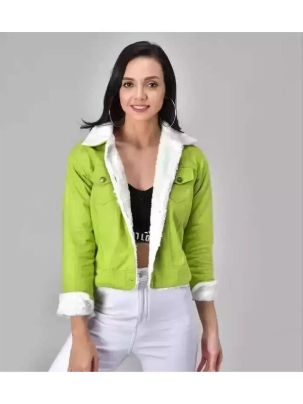 Solid Denim Fur Jacket for Women