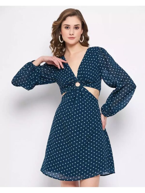 Teal Blue Ring Cutout A-Line Dress for Women