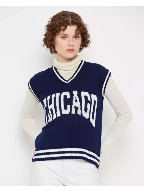 Trendy Print V-neck Woolen Sweater for Women