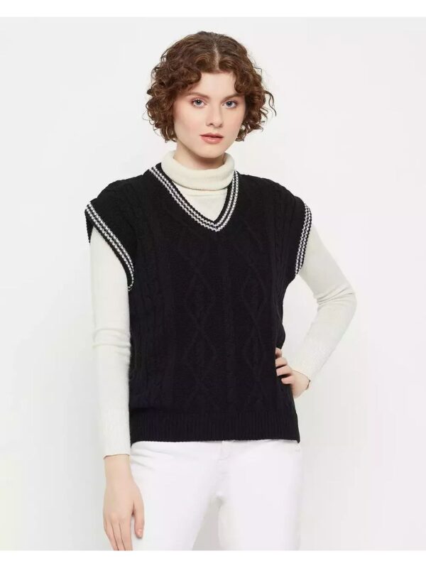 Trendy Self-design V-Neck Knitted Sweater for Women