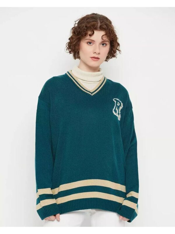 Oversized V-Neck Knitted Sweater for Women