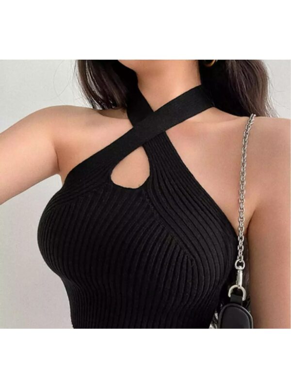 Solid Halter Neck Crop Top for Women