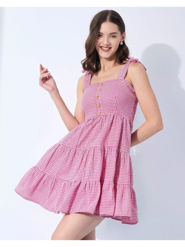 Checked Tiered Shift Dress for Women