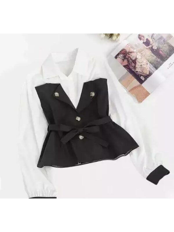 Contrast Shirt Style Peplum Top for Women