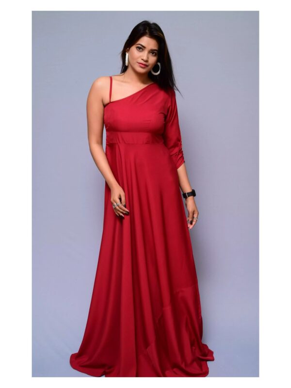 Solid One-Shoulder Gown for Women