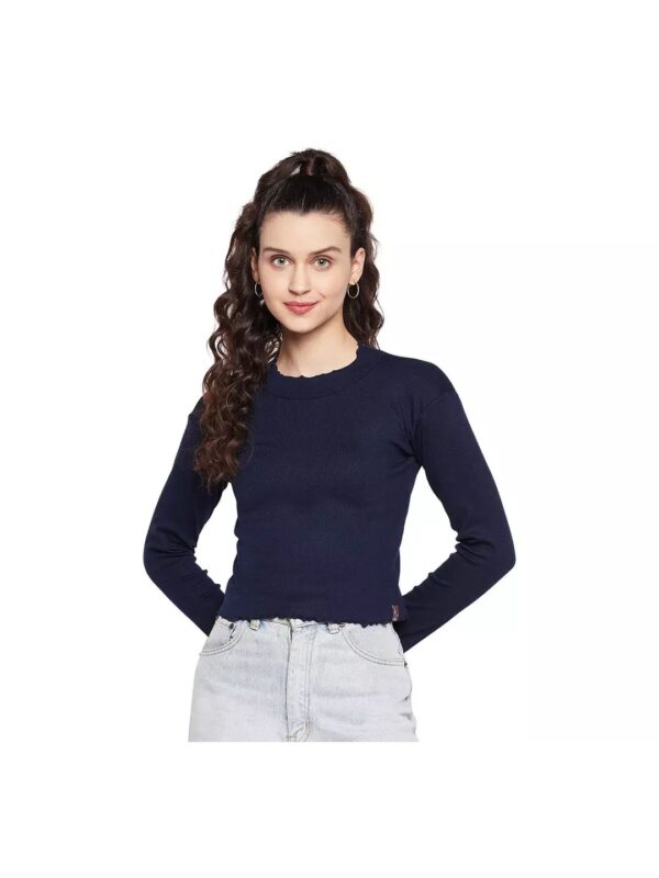 Long Sleeve Round Neck Solid Ribbed Crop Top