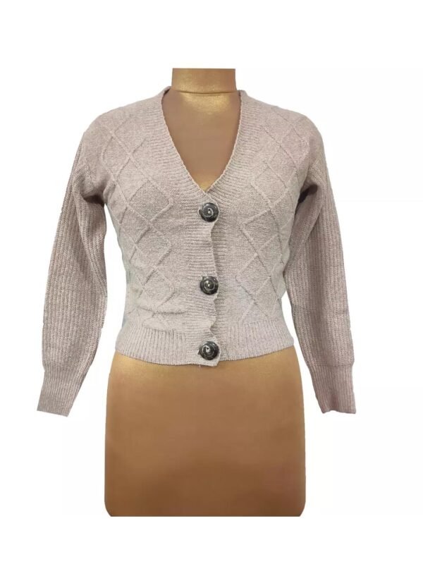 Solid Self Design Knitted Cardigan for Women