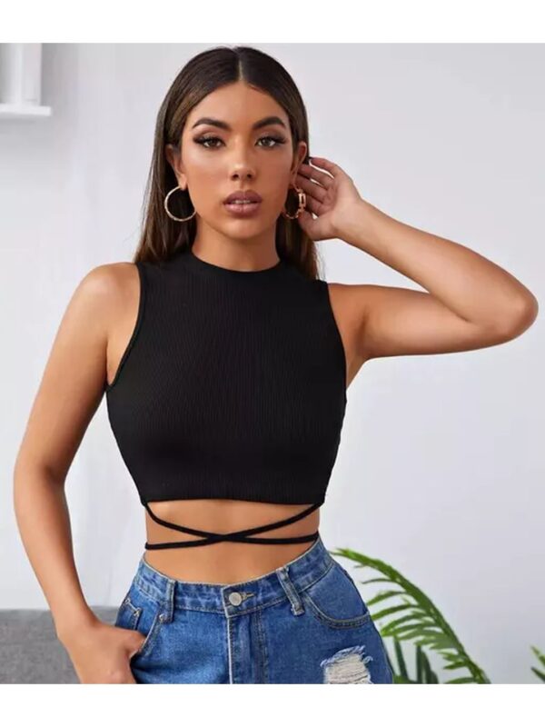 Halter Neck Waist Tie-Up Crop Top for Women