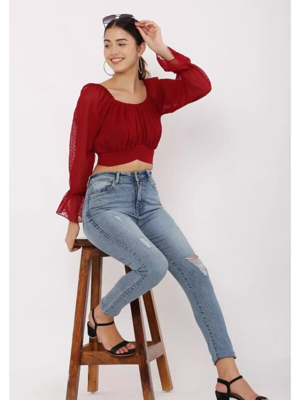 Georgette Ruffle Crop Top for Women