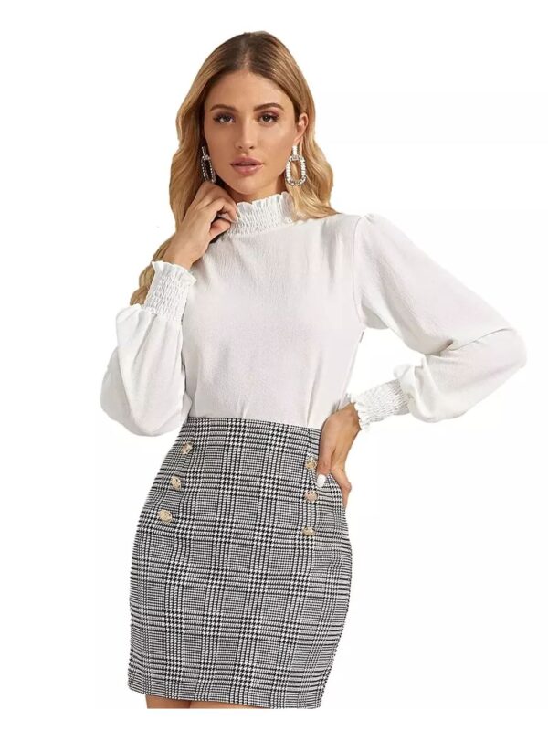 Solid High Neck Frill Top for Women