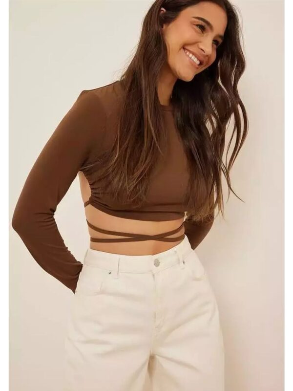 Solid Criss-Cross Backless Ribbed Crop Top for Women