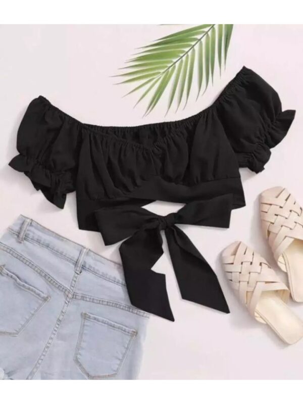 Solid Off-Shoulder Crop Top for Women