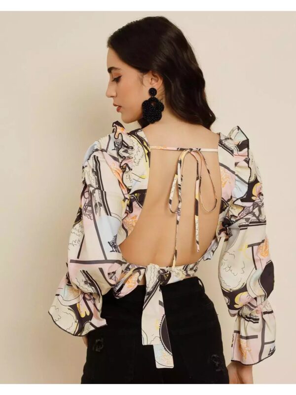Printed Ruffle Backless Top for Women