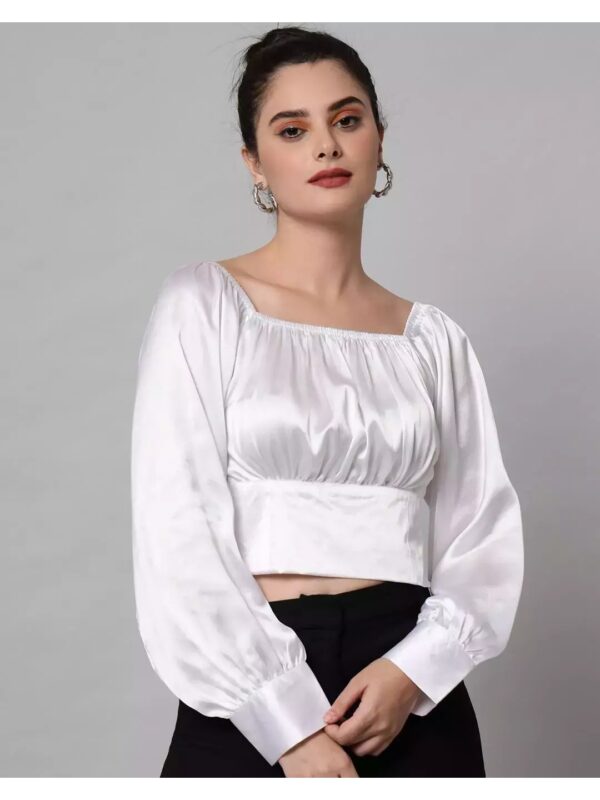 Solid Satin Crop Top for Women