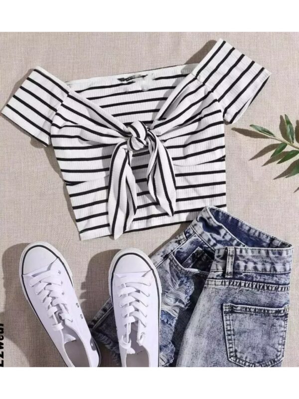 Striped Bow-Front Crop Top for Women