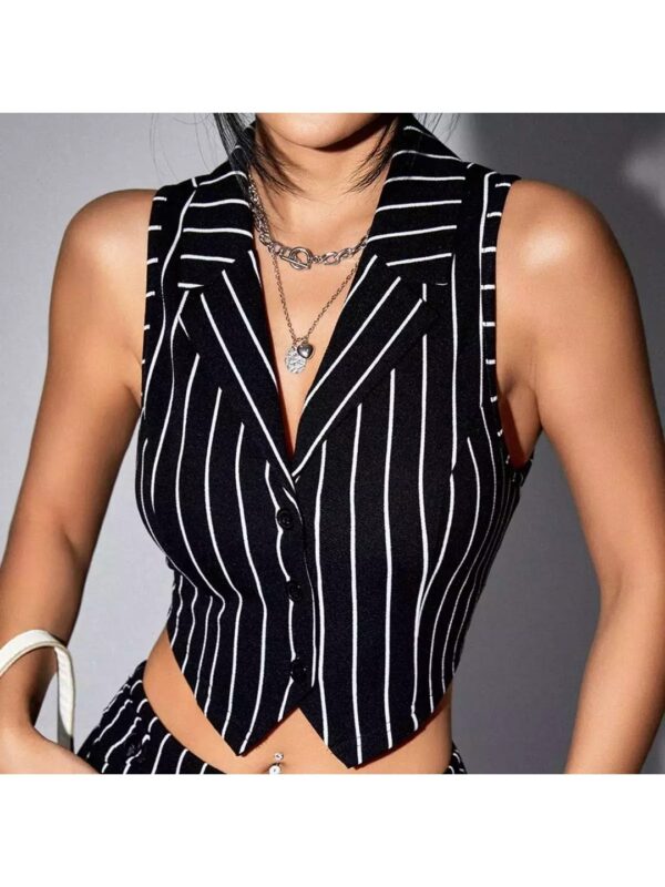 Notch Lapel Collar Striped Crop Vest for Women