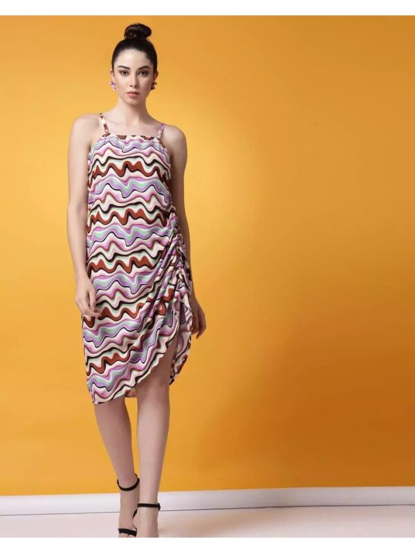 Abstract Print Ruched Midi Dress for Women