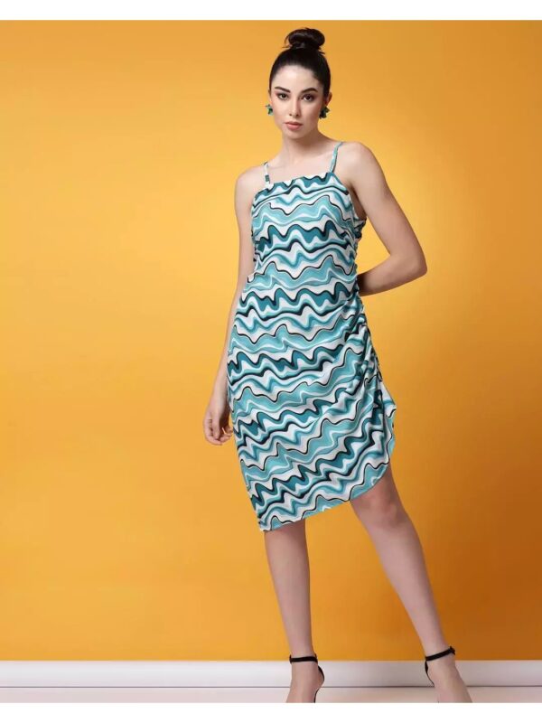 Abstract Print Ruched Midi Dress for Women