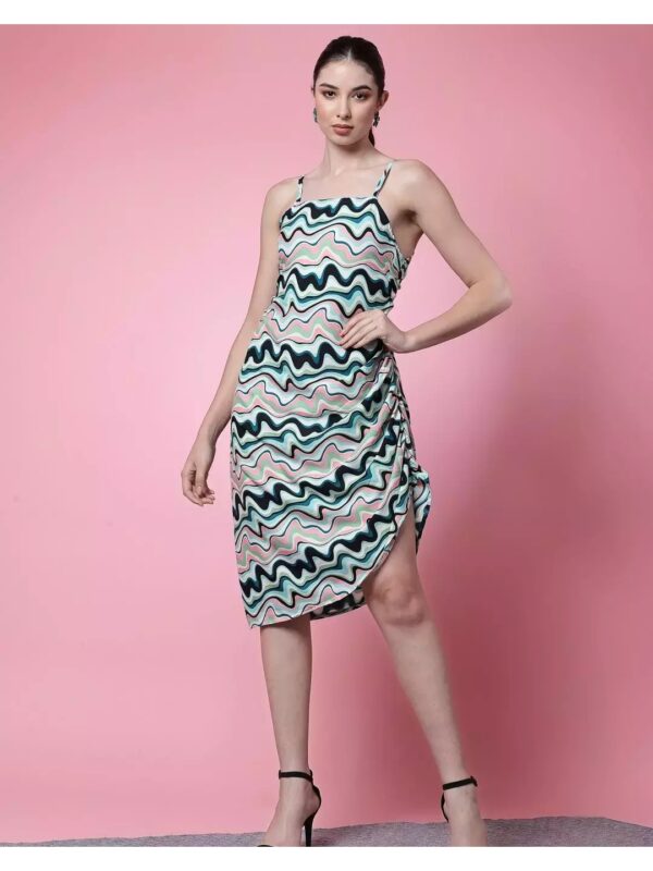 Abstract Print Ruched Midi Dress for Women