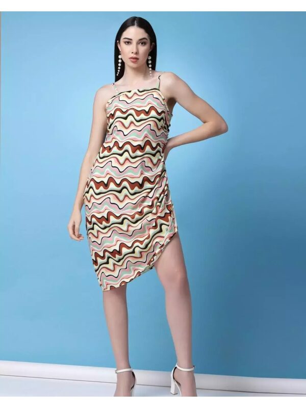 Abstract Print Ruched Midi Dress for Women