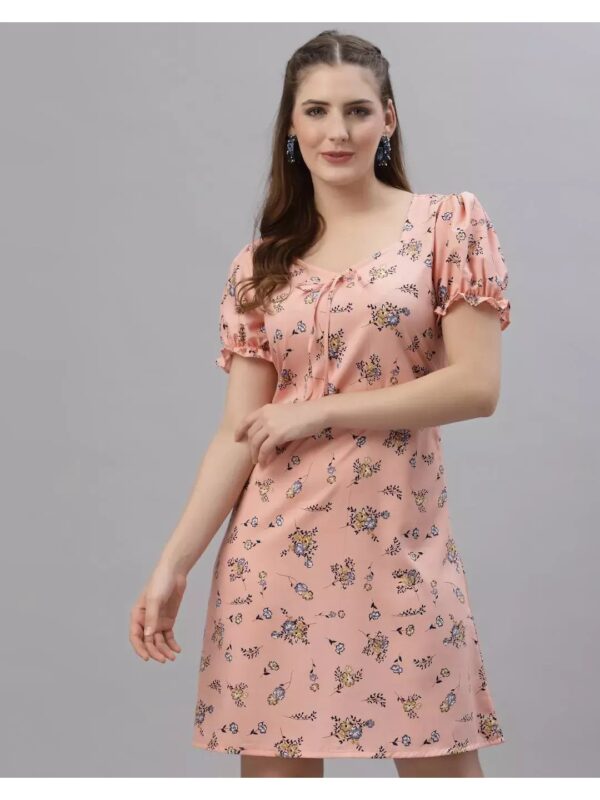 Puff Sleeve Floral Printed Skater Dress for Women