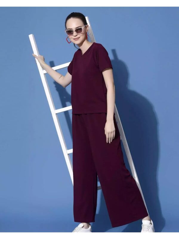 Solid Co-ord Set with Flare Pants for Women