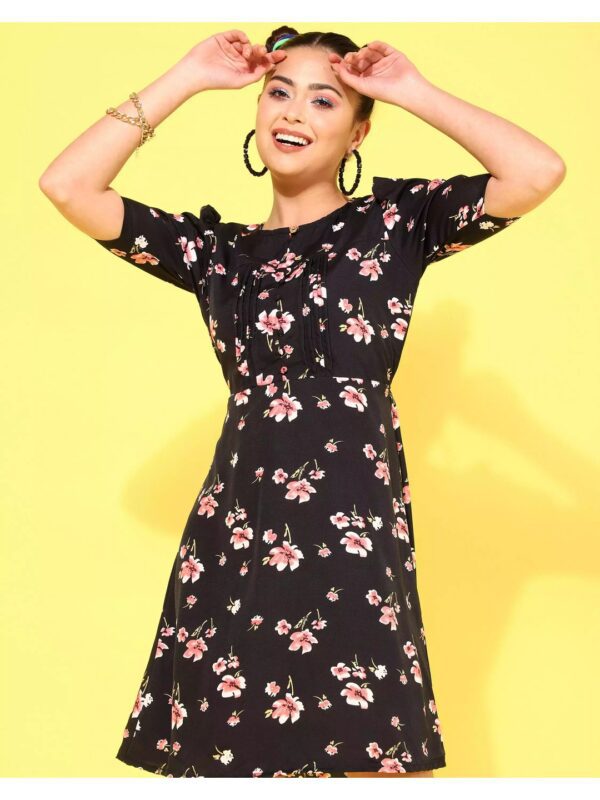 Floral Shift Dress with Puff Sleeves for Women