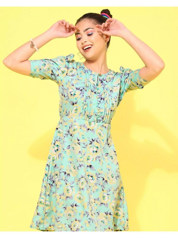 Floral Shift Dress with Puff Sleeves for Women