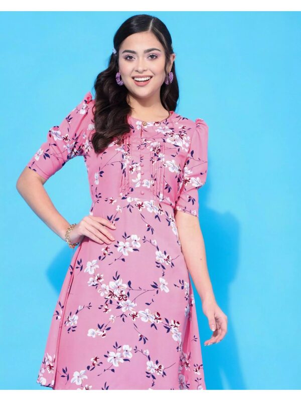 Floral Shift Dress with Puff Sleeves for Women