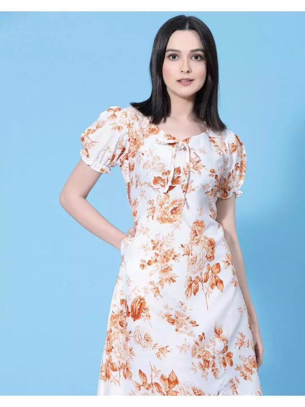 Floral Shift Dress with Puff Sleeves for Women